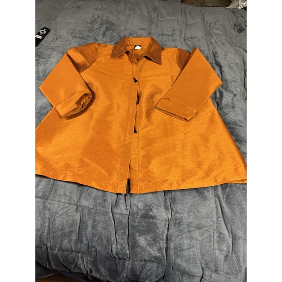 Gump's San Francisco Coral Silk Blend Button Front Jacket Top Oversized Boxy M - Picture 1 of 7